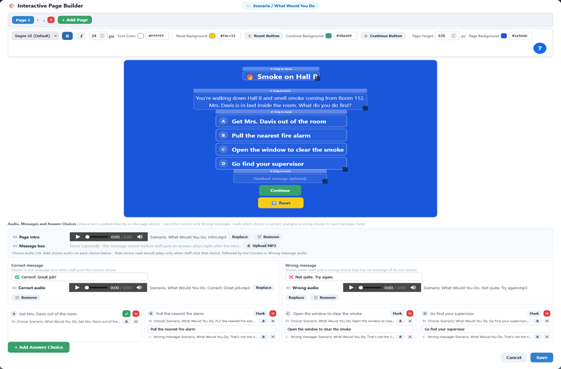Building a Scenario / What Would You Do training activity in ScriptLMS